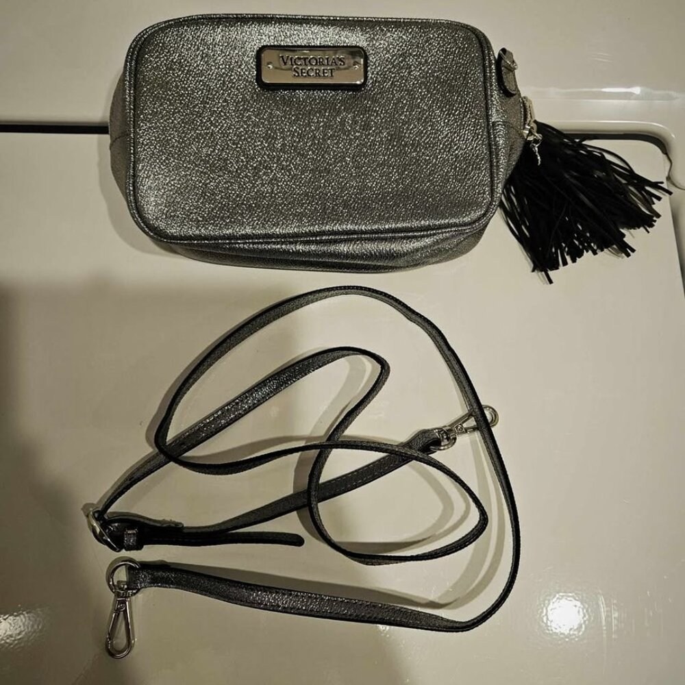 Never Used Victoria's Secret Silver Small Handbag/Purse with Tassel Long Strap